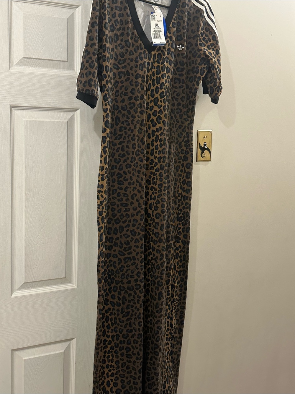 adidas Leopard Print Maxi Dress in Brown and Black - Picture 2 of 3